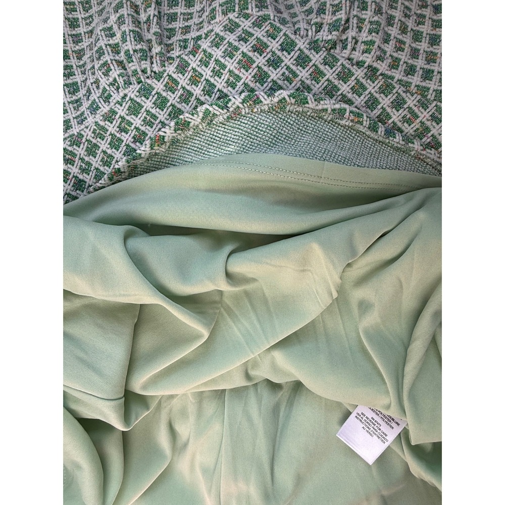 Taylor Plaid Tweed V-Neck Flounce Hem Sleeveless Mini Dress Green White Size 8 - Picture 10 of 14